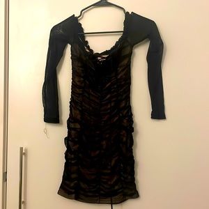 mesh off shoulder mini dress